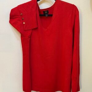 Gorgeous Red V-Neck Sweater with Gold Button Detail on Sleeves